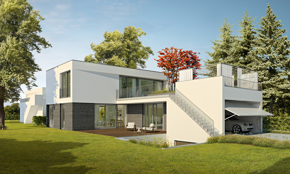 Ansicht Villa im Bauhausstil Aussenansicht der Villem im Bauhausstil